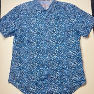 Robert Graham Blue Patterned Short-Sleeve Button-Down Shirt